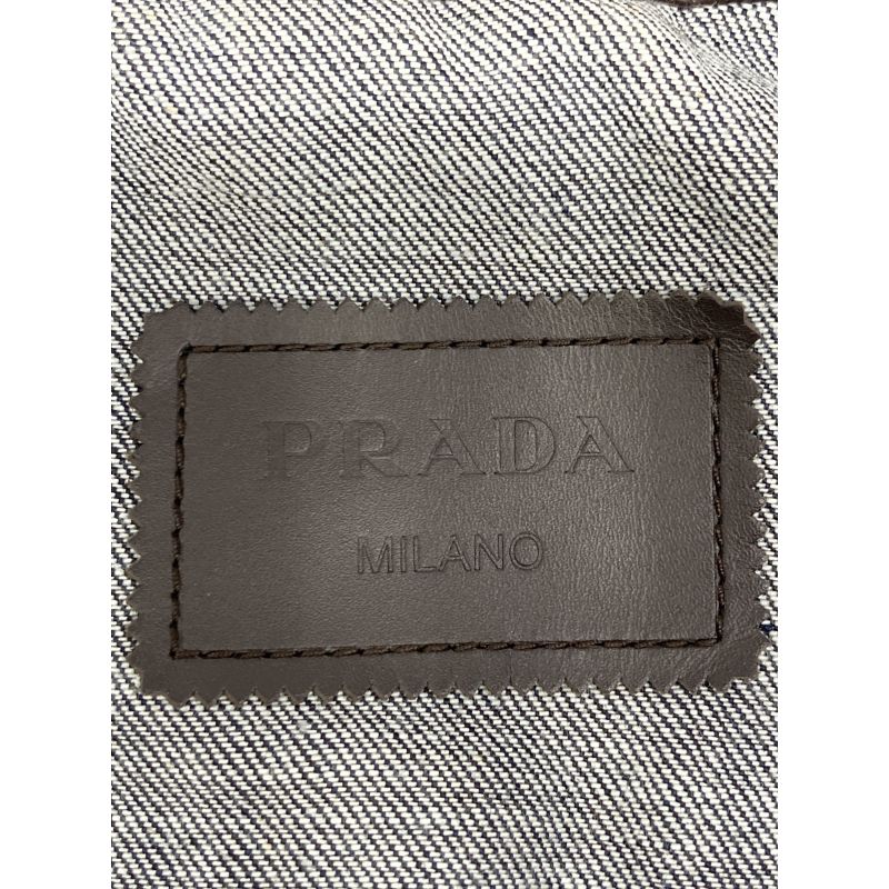 Prada Indigo Gebx81 Leather Cut Replacement Denim Jacket 48