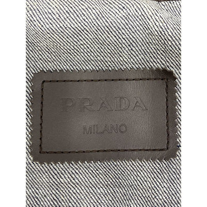 Prada Indigo Gebx81 Leather Cut Replacement Denim Jacket 48