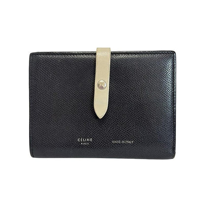 Celine Bifold Wallet Medium Strap Wallet Black and Beige Leather