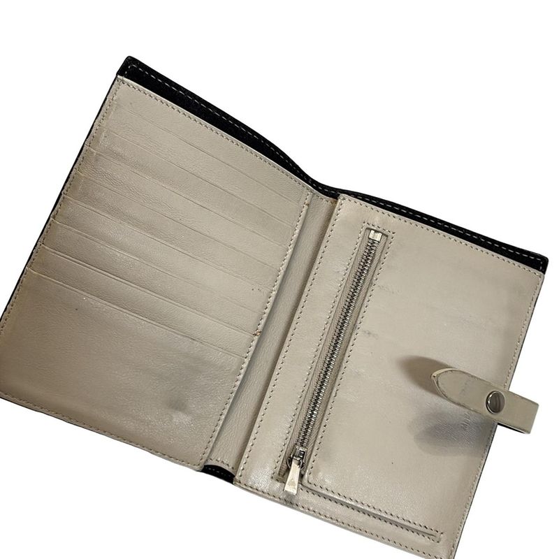 Celine Bifold Wallet Medium Strap Wallet Black and Beige Leather