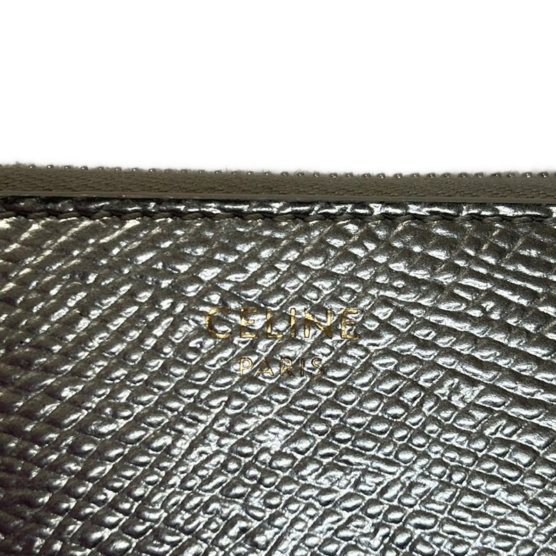 Celine Coin Case - Silver Round Zipper Leather