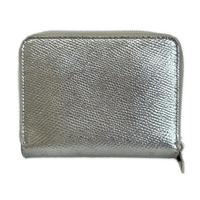 Celine Coin Case - Silver Round Zipper Leather