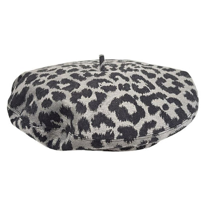 Dior Christian Dior Hat 58 - Grey and Black Beret Leopard Print Cotton