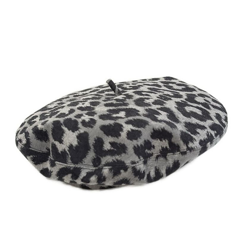Dior Christian Dior Hat 58 - Grey and Black Beret Leopard Print Cotton