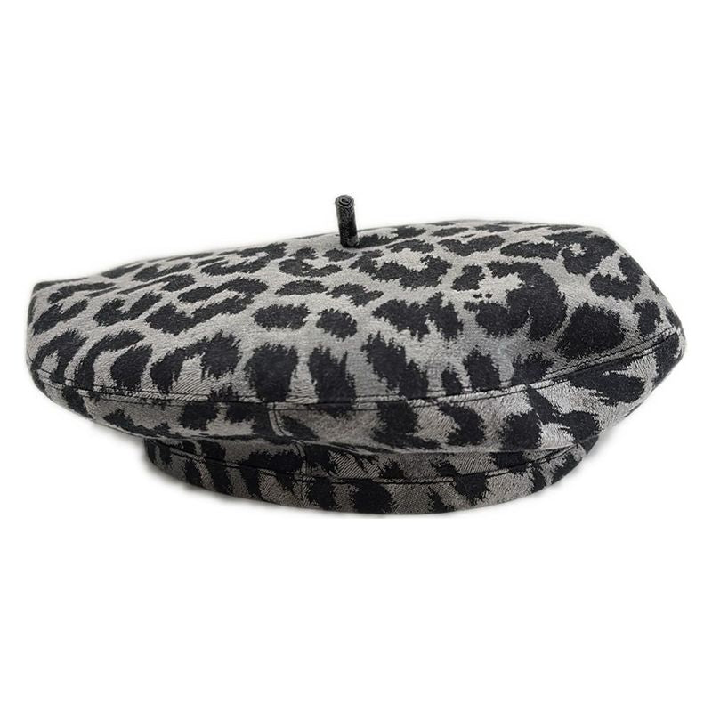 Dior Christian Dior Hat 58 - Grey and Black Beret Leopard Print Cotton