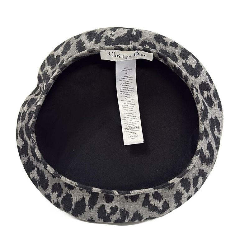 Dior Christian Dior Hat 58 - Grey and Black Beret Leopard Print Cotton