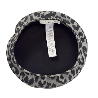 Dior Christian Dior Hat 58 - Grey and Black Beret Leopard Print Cotton