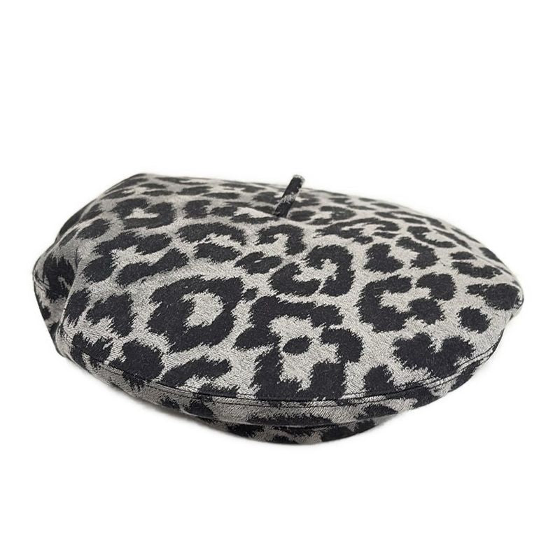 Dior Christian Dior Hat 58 - Grey and Black Beret Leopard Print Cotton