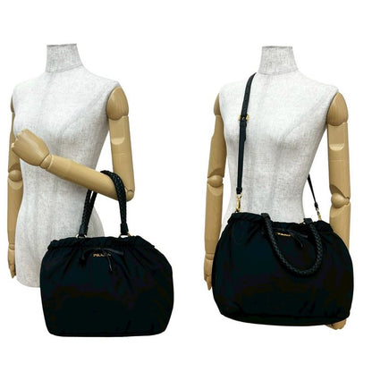 Prada Logo Hardware Ribbon Tessuto Nylon Leather 2-Way