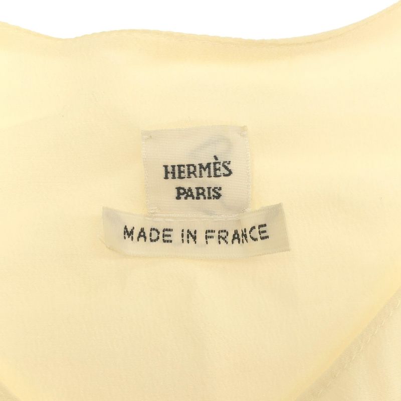 Hermes 16aw Sleeveless Silk Bow Tie Blouse Ivory 34