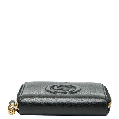 Gucci Soho Interlocking G Round Zipper Coin Case 598209 Black Leather Ladies