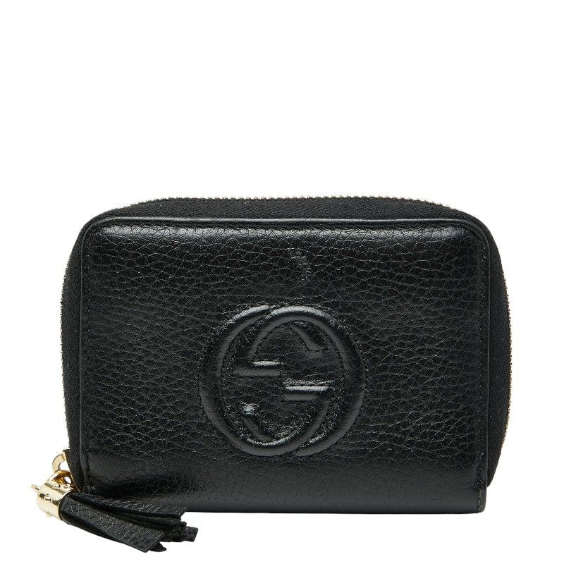 Gucci Soho Interlocking G Round Zipper Coin Case 598209 Black Leather Ladies