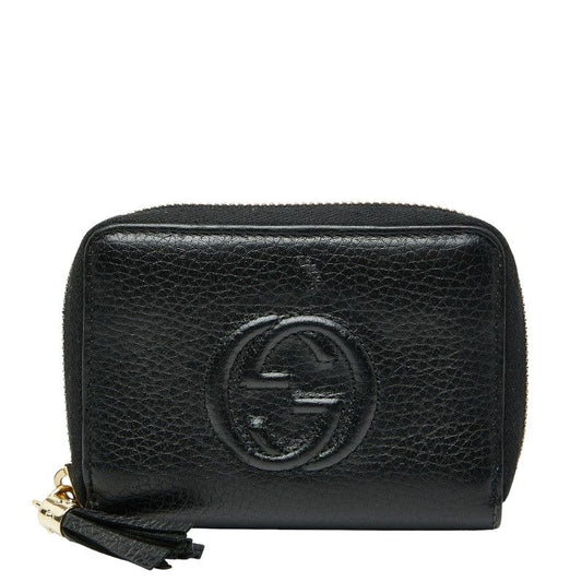 Gucci Soho Interlocking G Round Zipper Coin Case 598209 Black Leather Ladies