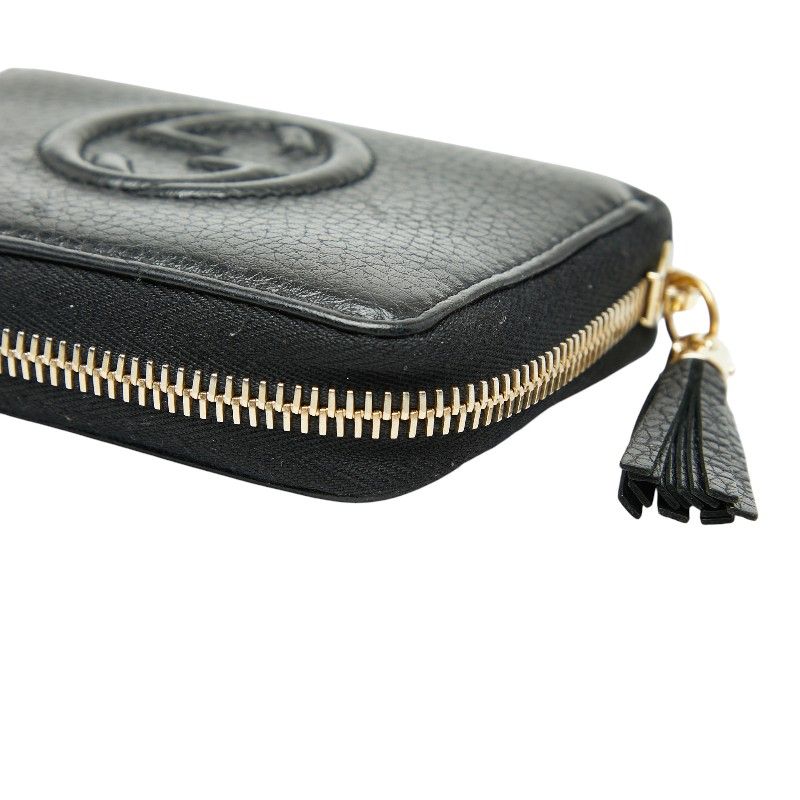 Gucci Soho Interlocking G Round Zipper Coin Case 598209 Black Leather Ladies