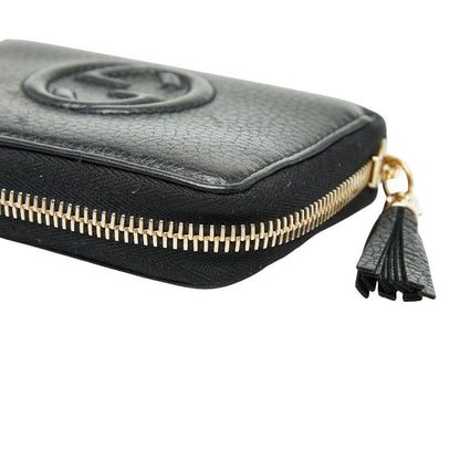 Gucci Soho Interlocking G Round Zipper Coin Case 598209 Black Leather Ladies