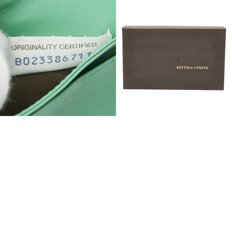 Bottega Veneta Intrecciato Round Zipper Long Wallet Green Leather Women's
