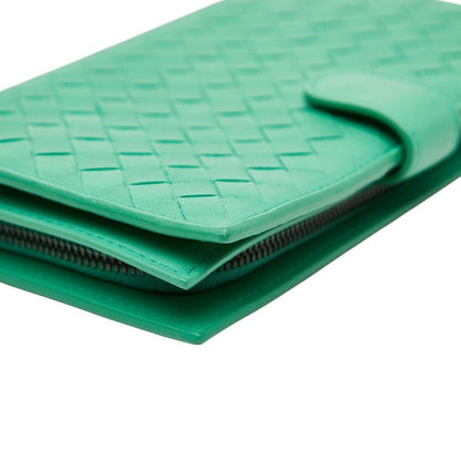 Bottega Veneta Intrecciato Round Zipper Long Wallet Green Leather Women's