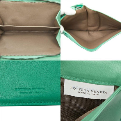 Bottega Veneta Intrecciato Round Zipper Long Wallet Green Leather Women's