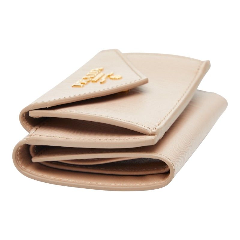Prada Trifold Compact Wallet 1mh021 Beige Viterodino Leather Women Prada