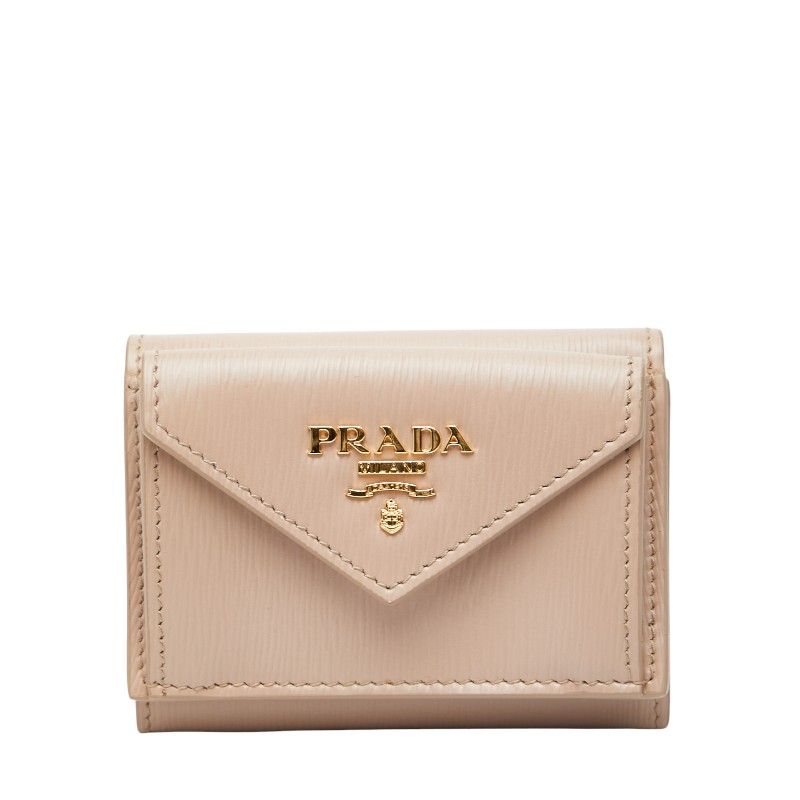 Prada Trifold Compact Wallet 1mh021 Beige Viterodino Leather Women Prada