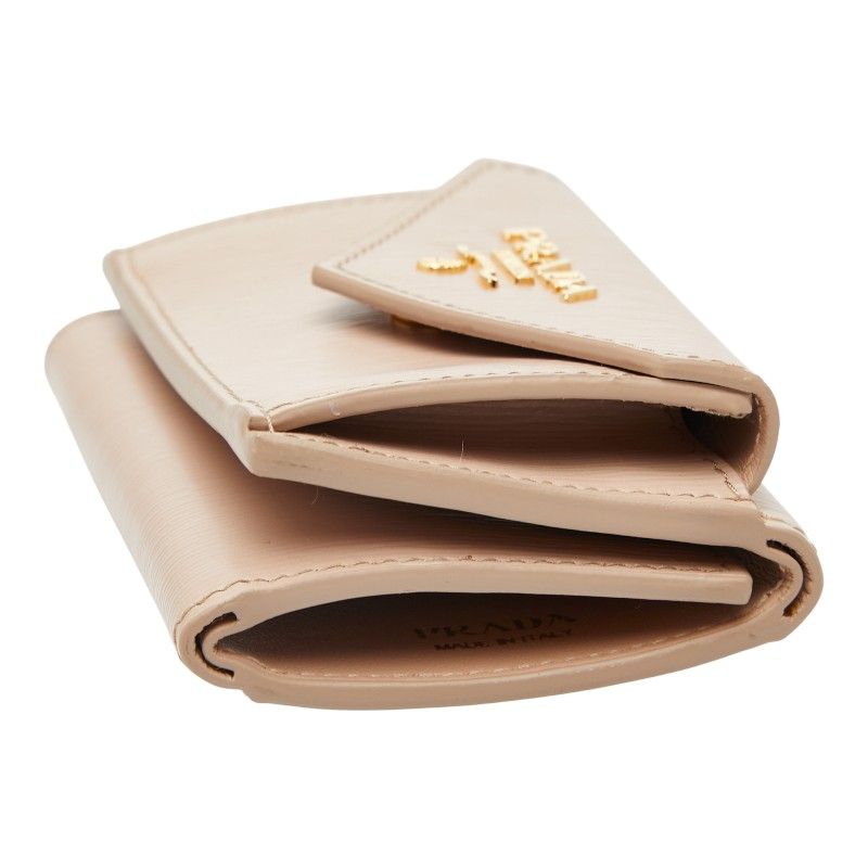Prada Trifold Compact Wallet 1mh021 Beige Viterodino Leather Women Prada