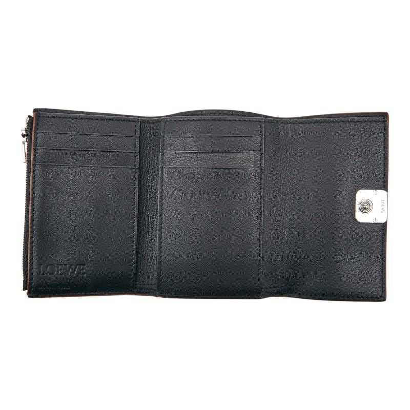 Loewe Anagram Trifold Compact Wallet Black Leather Women's Loewe