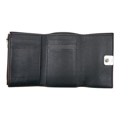 Loewe Anagram Trifold Compact Wallet Black Leather Women's Loewe