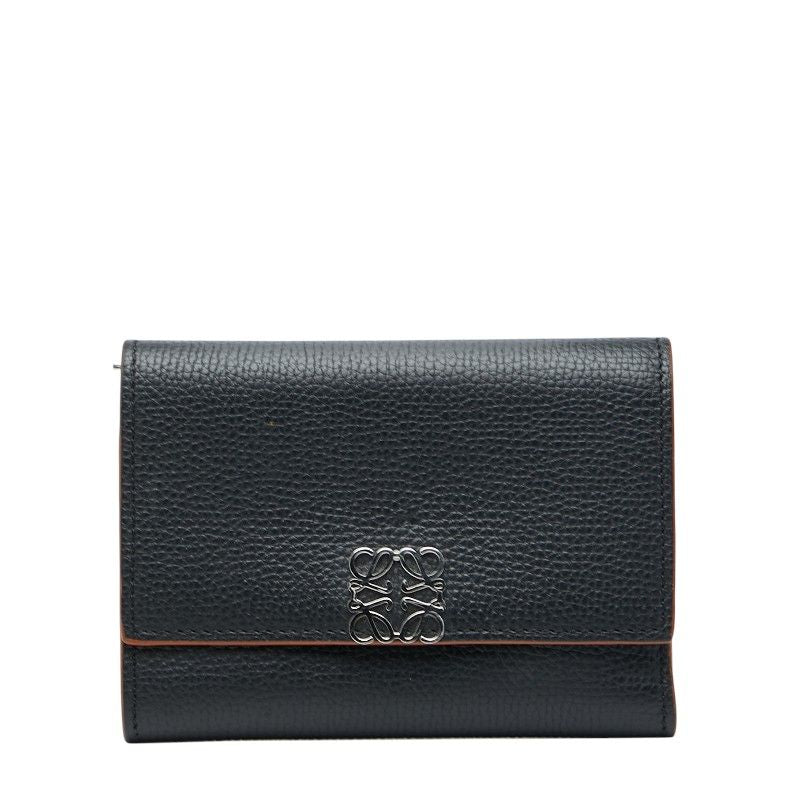 Loewe Anagram Trifold Compact Wallet Black Leather Women's Loewe