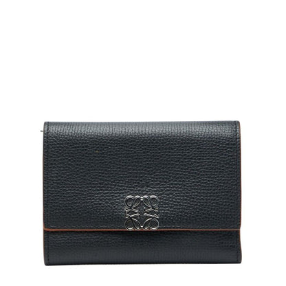 Loewe Anagram Trifold Compact Wallet Black Leather Women's Loewe