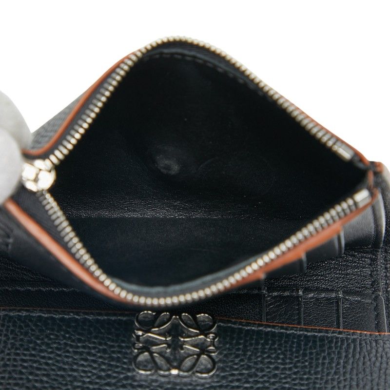 Loewe Anagram Trifold Compact Wallet Black Leather Women's Loewe