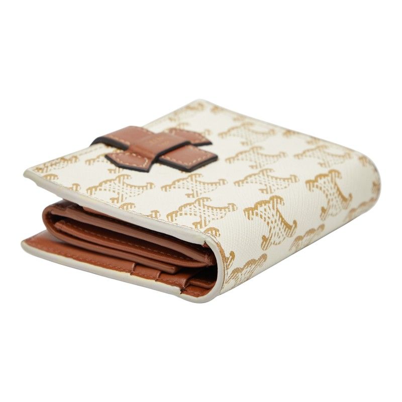 Celine Triomphe Small Strap Wallet Ivory Brown PVC Leather Women's Celine