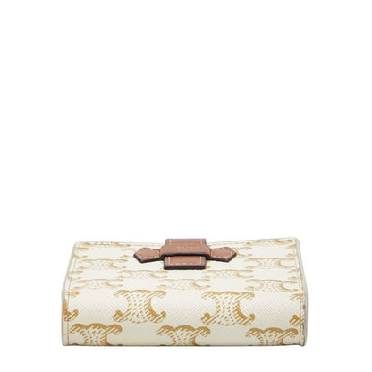 Celine Triomphe Small Strap Wallet Ivory Brown PVC Leather Women's Celine