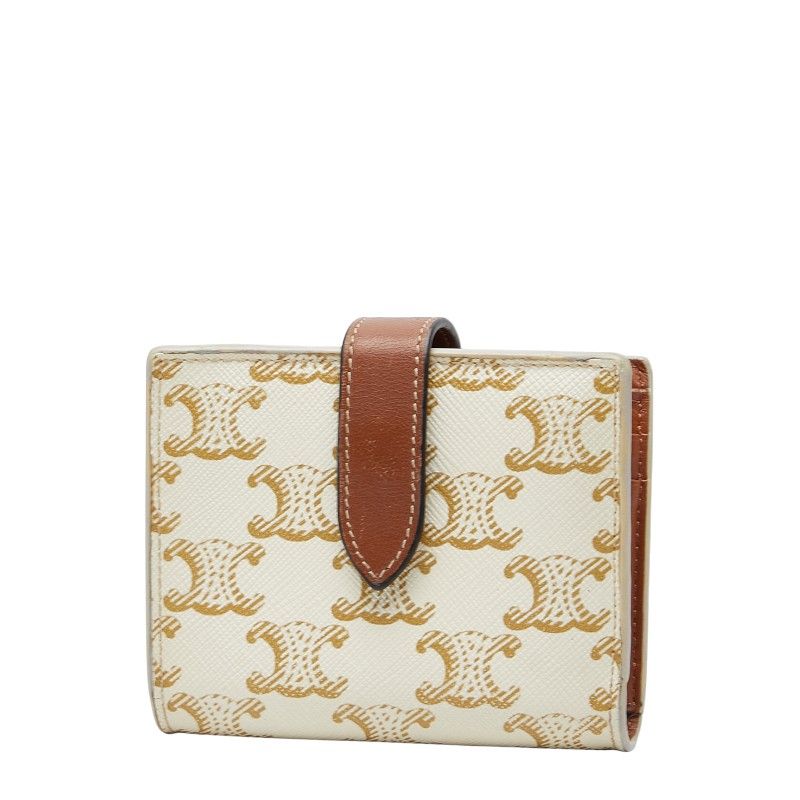 Celine Triomphe Small Strap Wallet Ivory Brown PVC Leather Women's Celine
