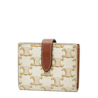 Celine Triomphe Small Strap Wallet Ivory Brown PVC Leather Women's Celine