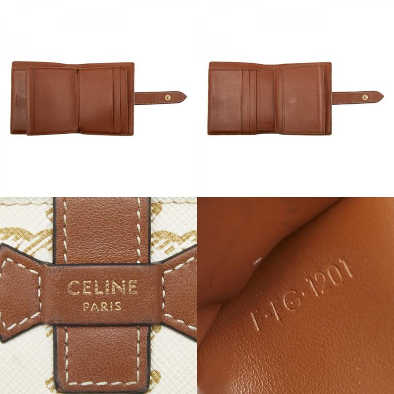 Celine Triomphe Small Strap Wallet Ivory Brown PVC Leather Women's Celine