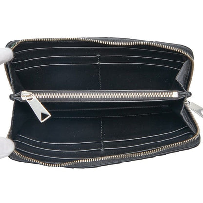 Bottega Veneta Intrecciato Round Zipper Long Wallet Black Leather Women Bottega