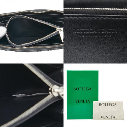 Bottega Veneta Intrecciato Round Zipper Long Wallet Black Leather Women Bottega