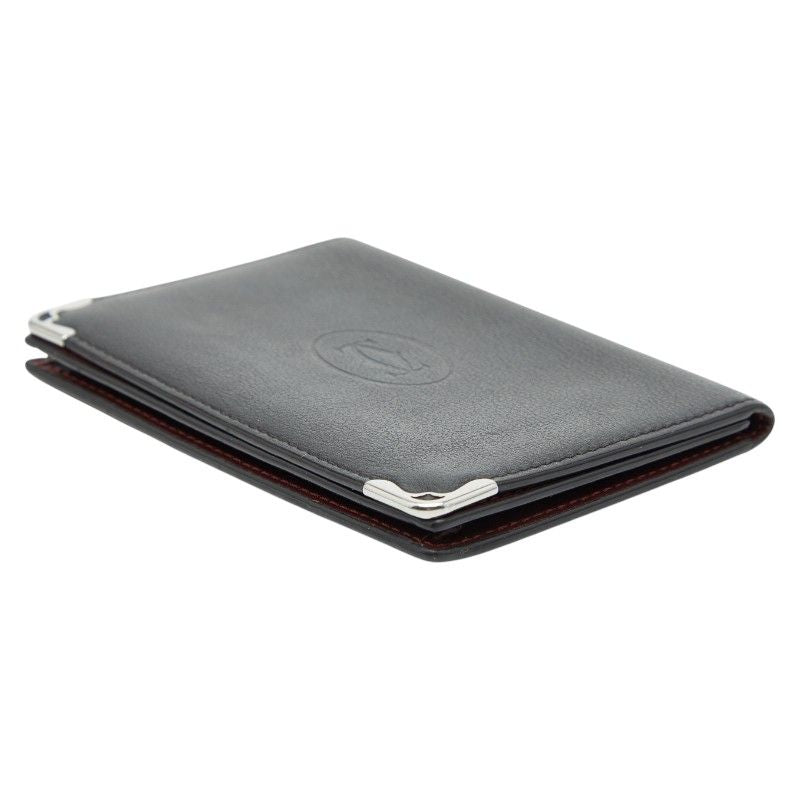 Cartier Must de Cartier Card Case Pass Case Black Leather Men's Cartier