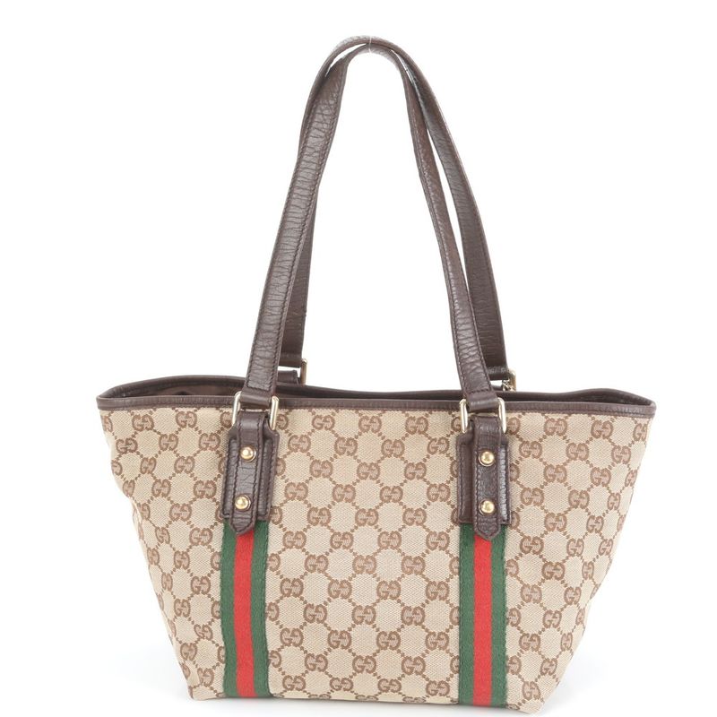 Polar Gucci GG Canvas Sherry Line Charm Leather Tote Bag Shoulder 137396 Women
