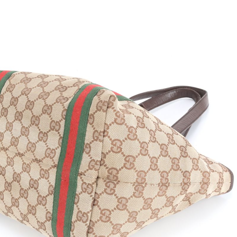 Polar Gucci GG Canvas Sherry Line Charm Leather Tote Bag Shoulder 137396 Women