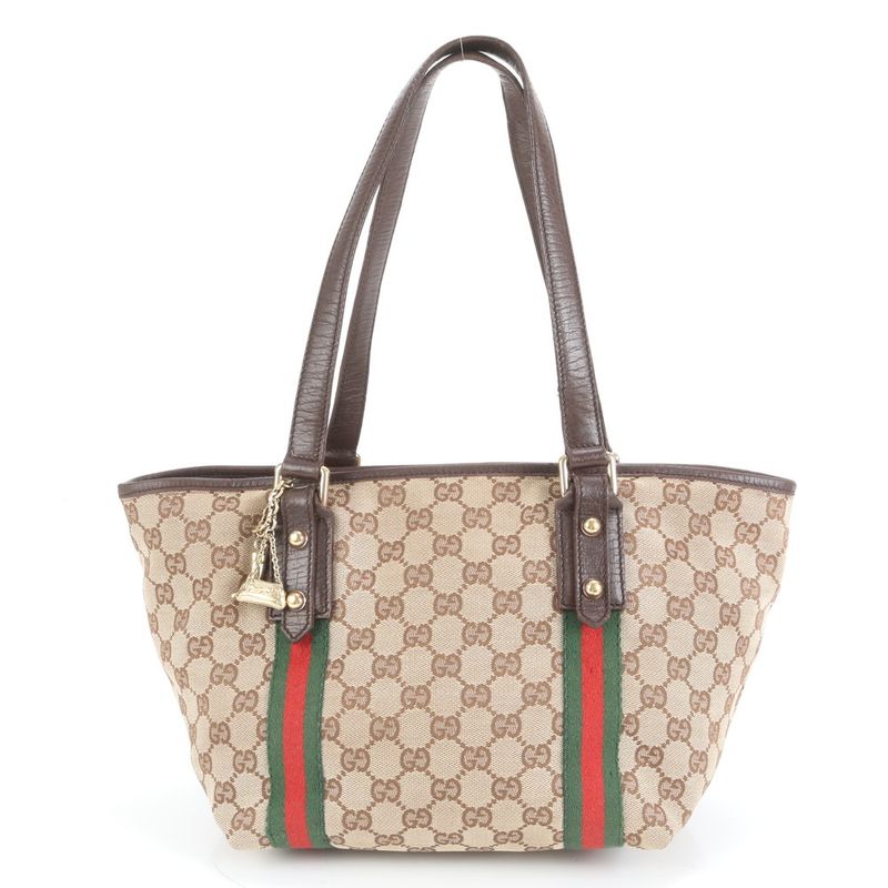 Polar Gucci GG Canvas Sherry Line Charm Leather Tote Bag Shoulder 137396 Women