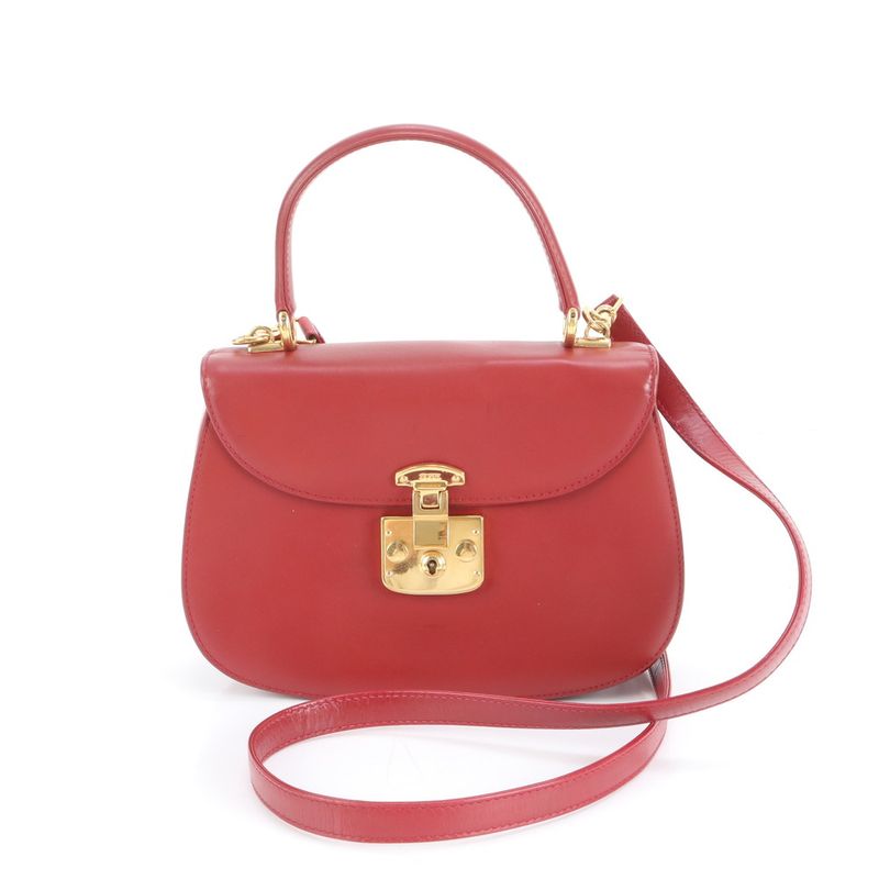 Polar Vintage Old Gucci Lady Lock Leather 2WAY Shoulder Bag Crossbody Hand Tote