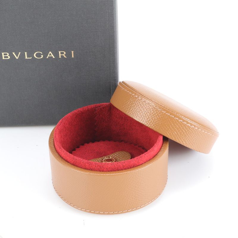 Unused Bulgari Jewelry Case Travel Accessories Box Storage Small Leather Brown