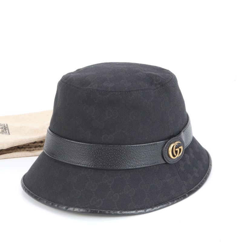 Current Gucci GG Canvas Double G Bucket Hat Bucket Hat Leather Belt Black Men's