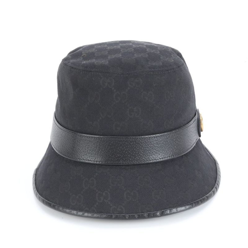 Current Gucci GG Canvas Double G Bucket Hat Bucket Hat Leather Belt Black Men's