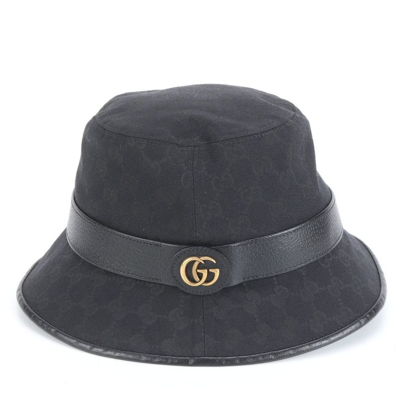 Current Gucci GG Canvas Double G Bucket Hat Bucket Hat Leather Belt Black Men's