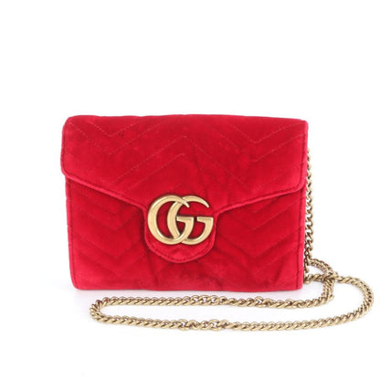 Gucci GG Marmont Velvet Velour Chain Shoulder Wallet Crossbody 474575 Long