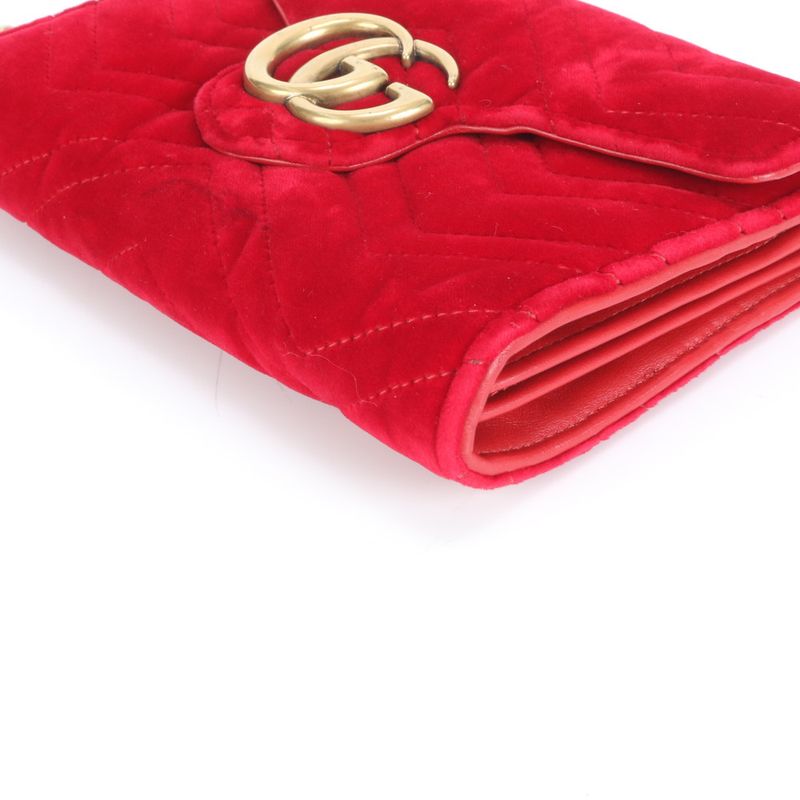 Gucci GG Marmont Velvet Velour Chain Shoulder Wallet Crossbody 474575 Long