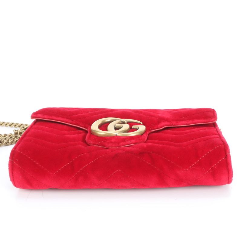 Gucci GG Marmont Velvet Velour Chain Shoulder Wallet Crossbody 474575 Long