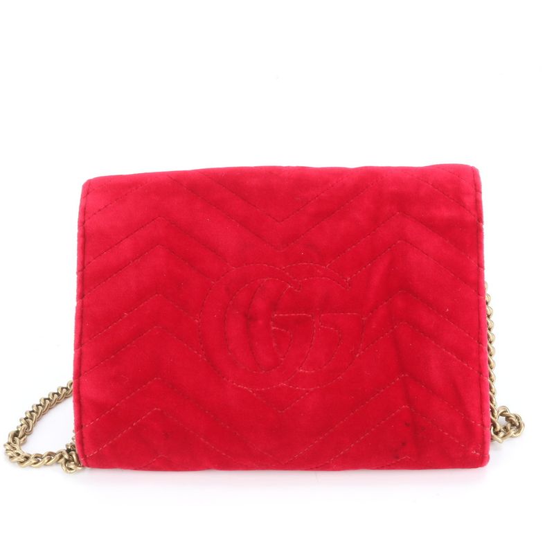 Gucci GG Marmont Velvet Velour Chain Shoulder Wallet Crossbody 474575 Long